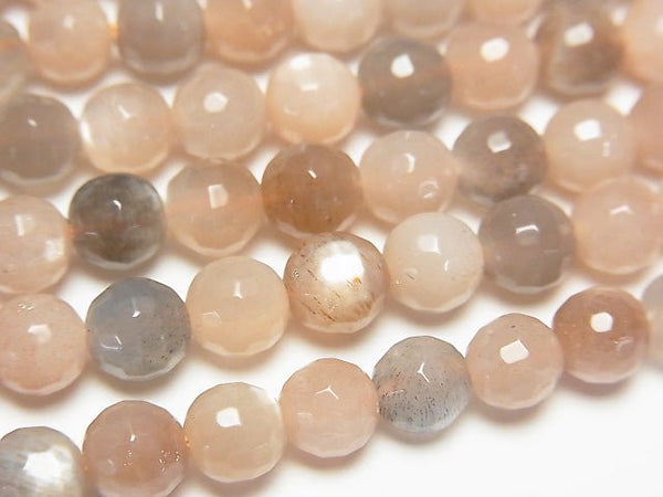 Multicolor Moonstone AAA - 128 Faceted Round 6 mm half or 1 strand beads (aprx.15 inch / 38 cm)
