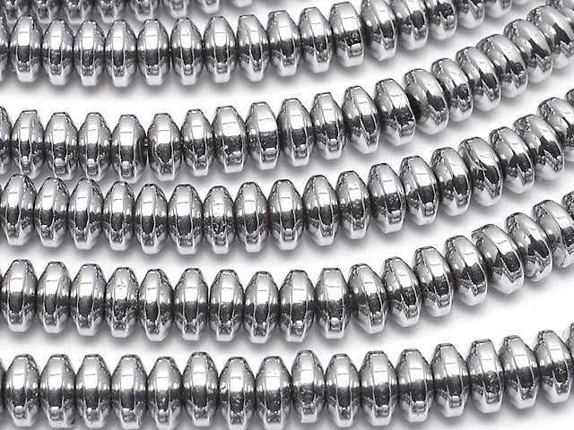 [Video] Hematite Rondelle 4 x 4 mm x 2 mm Silver coating 1 strand beads (aprx.15 inch / 38 cm)