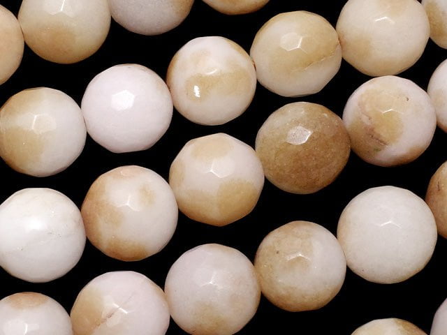 White & Brown Color Jade 128 Faceted Round 10 mm 1strand beads (aprx.15 inch / 37 cm)