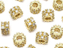 Metal Parts Rondelle 7.5x7.5x5mm Gold (with CZ) 2pcs