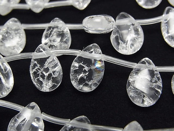 [Video] Cracked Crystal  Pear shape (Smooth) 12x8x5mm half or 1strand beads (aprx.14inch/35cm)