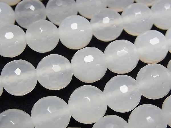 1strand $8.79! White Chalcedony 128 Faceted Round 10 mm 1strand beads (aprx.15 inch / 38 cm)