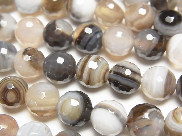 1strand $6.79! Brown Striped Agate AAA 128Faceted Round 8mm 1strand beads (aprx.15inch / 38cm)