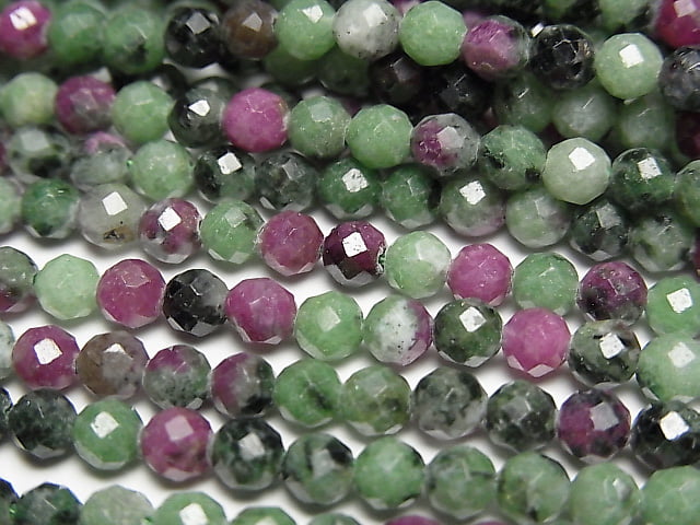 [Video] High Quality! Ruby Inzoisite Faceted Round 4mm 1strand beads (aprx.15inch/37cm)