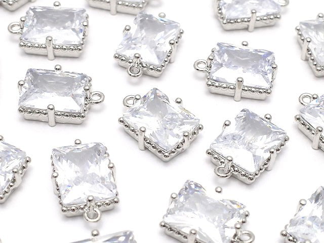 Metal Parts Rectangle Faceted Charm 12x10mm Silver Color (with CZ) 2pcs $3.79!