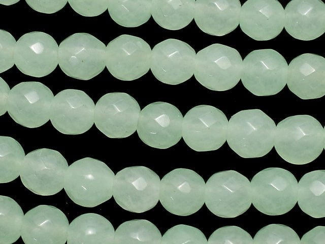 Pastel Green Jade 64 Faceted Round 6 mm 1strand beads (aprx.15 inch / 37 cm)