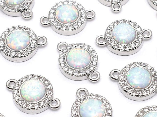 Metal Parts Joint Parts 13x8x3mm Kyoto Opal & Cubic Zirconia Silver Color 1pc $4.79