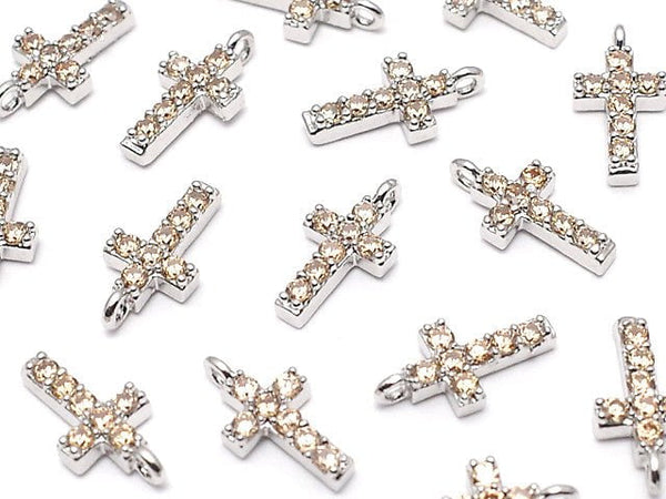 Charm cross with metal Parts CZ 10 x 5 mm [champagne] silver color 2 pcs $2.79