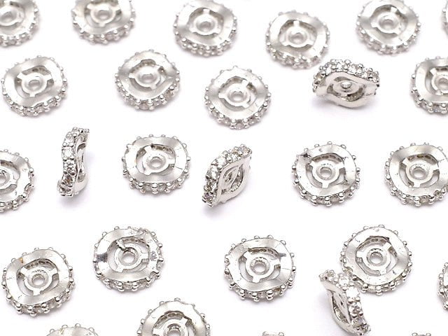 Metal parts Roundel 6x6x1.5mm Silver (with CZ) 3pcs