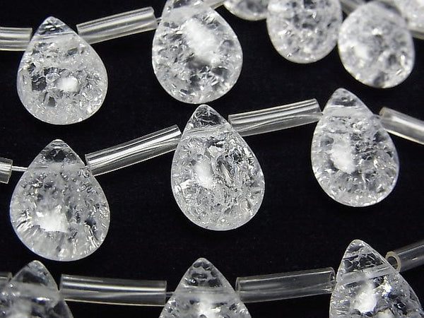 [Video] Cracked Crystal  Pear shape (Smooth) 14x10x6mm half or 1strand beads (aprx.15inch/36cm)