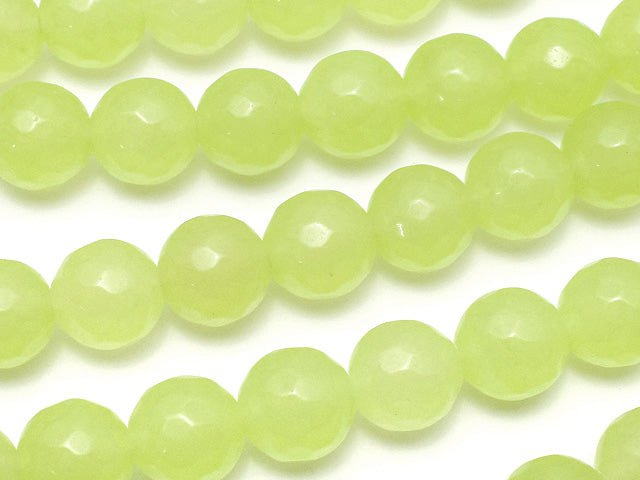 Yellow Green Jade Faceted Round 8mm 1strand beads (aprx.15inch / 36cm)