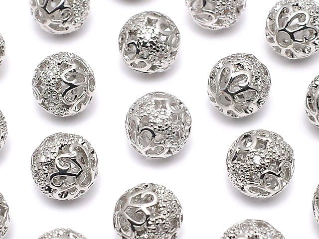 Metal Parts with openwork Round 6,8,10mm silver color w / CZ 1pc