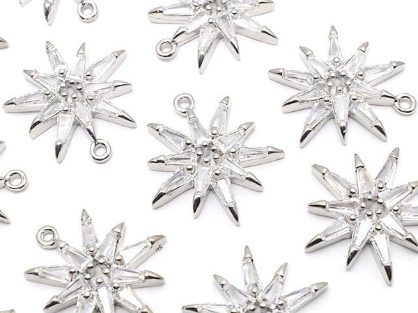 Metal parts Star motif charm with CZ 17x15mm Silver color 2pcs