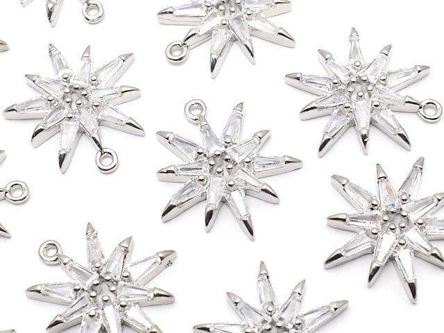 Metal parts Star motif charm with CZ 17x15mm Silver color 2pcs