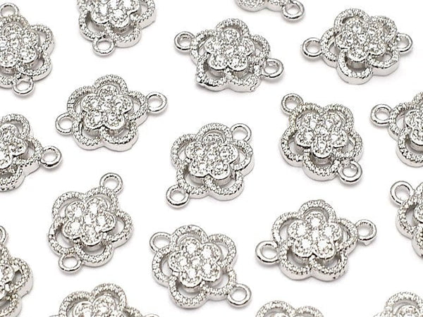 Metal Parts Joint Parts Flower 10.5 x 8 mm Silver Color (with CZ) 1 pc $1.99