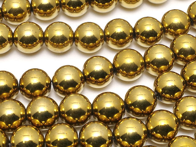 Magnetic! Hematite Round 8mm gold coating 1strand beads (aprx.15inch / 36cm)