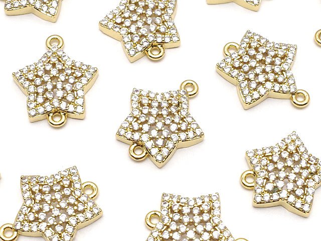 Metal Parts Star Motif Both Side Charm 15 x 13 mm Gold Color (with CZ) 2 pcs