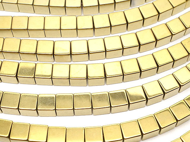 [Video] Hematite Cube 4 x 4 mm x 4 mm gold coating 1 strand beads (aprx.15 inch / 38 cm)