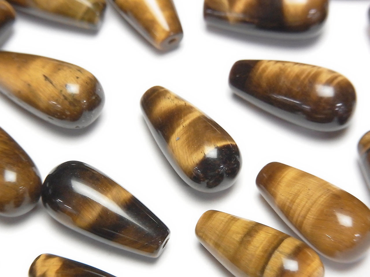 Yellow Tiger's Eye AA++ Half Drilled Hole Drop (Smooth) 16x8mm 3pcs