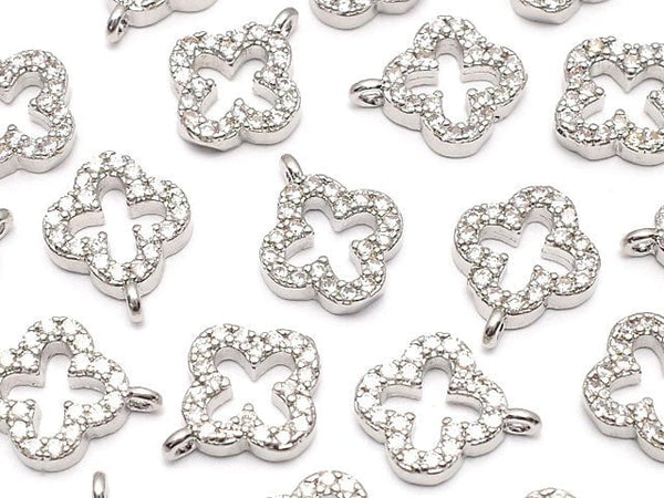 Metal Parts Charm 10x8mm Flower Silver Color (with CZ) 1pc $1.79