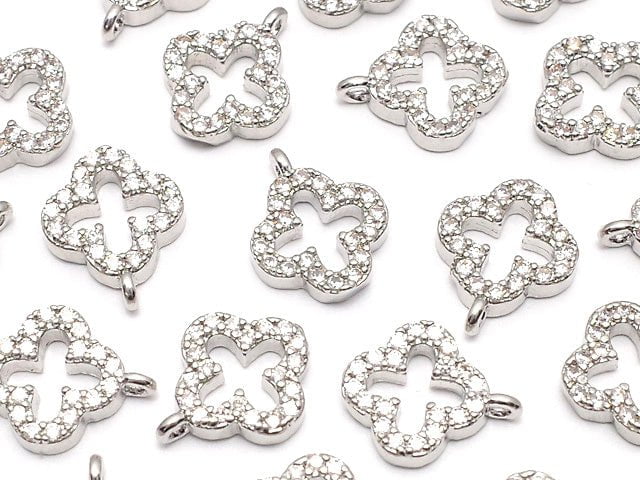 Metal Parts Charm 10x8mm Flower Silver Color (with CZ) 1pc $1.79