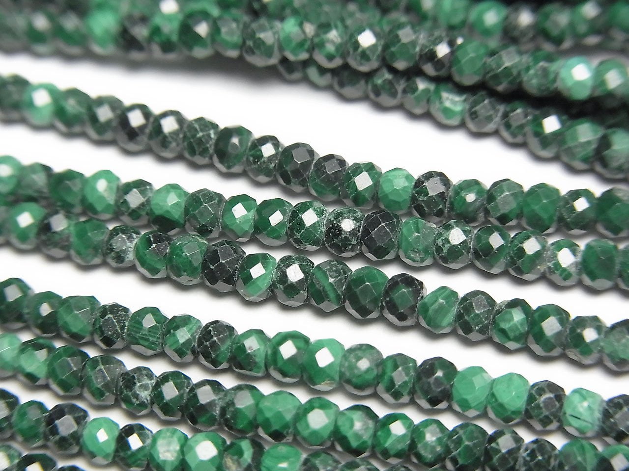 Malachite AA+ Faceted Button Rondelle 3x3x2mm 1strand beads (aprx.15inch/37cm)High Quality!
