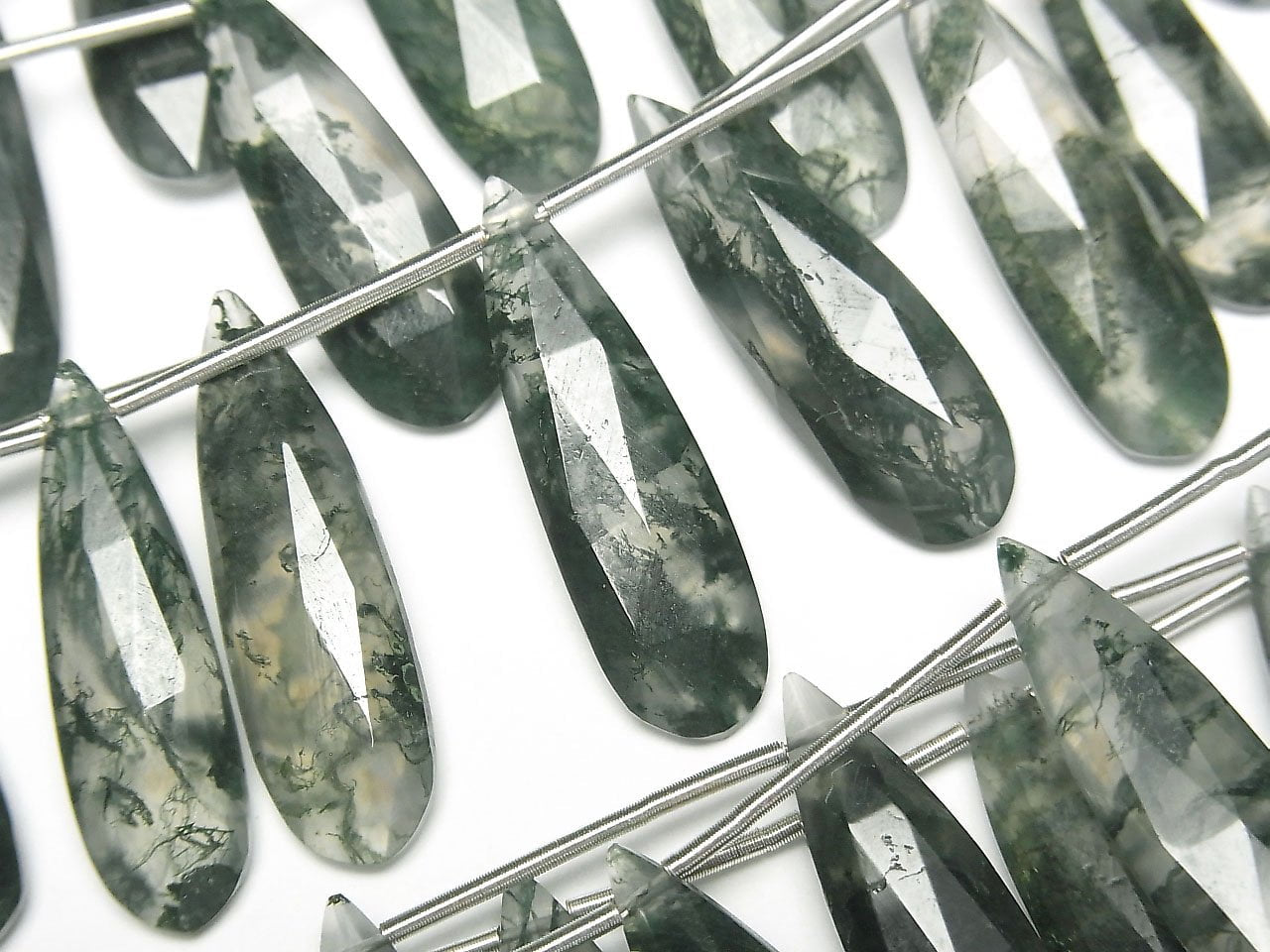Moss Agate Faceted Pear Shape 25x7mm 1strand beads (5pcs )