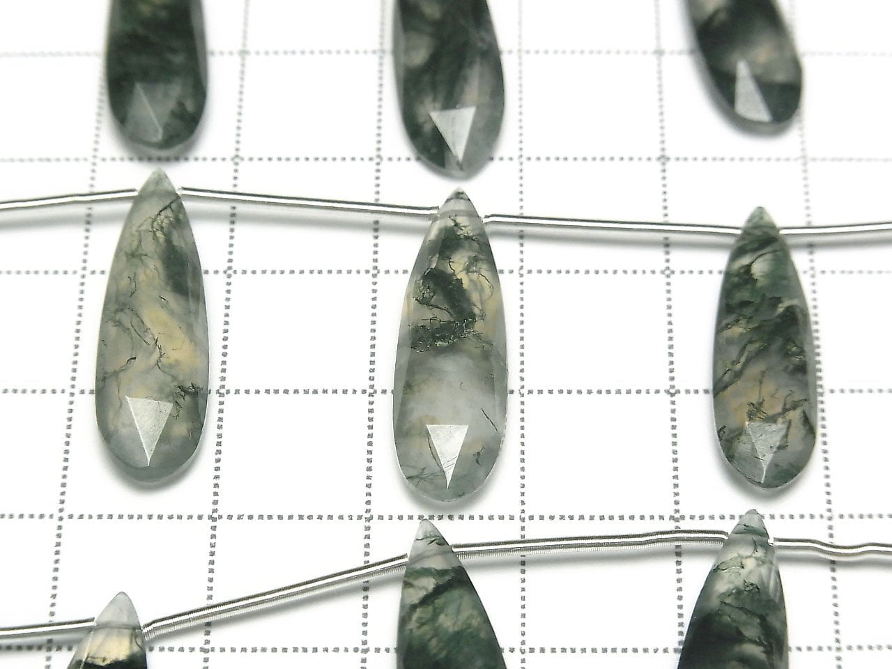 Moss Agate Faceted Pear Shape 25x7mm 1strand beads (5pcs )