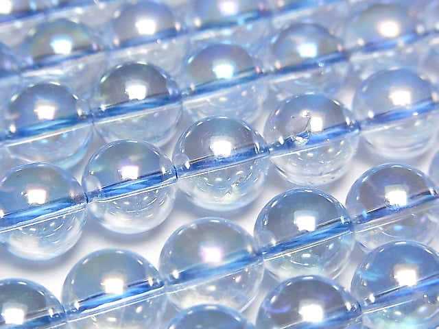 [Video] Aqua Aura Crystal Quartz Round 10mm half or 1strand beads (aprx.15inch/36cm)