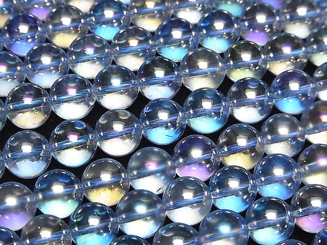 [Video] Aqua Aura Crystal Quartz Round 10mm half or 1strand beads (aprx.15inch/36cm)