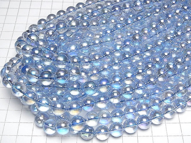 [Video] Aqua Aura Crystal Quartz Round 10mm half or 1strand beads (aprx.15inch/36cm)