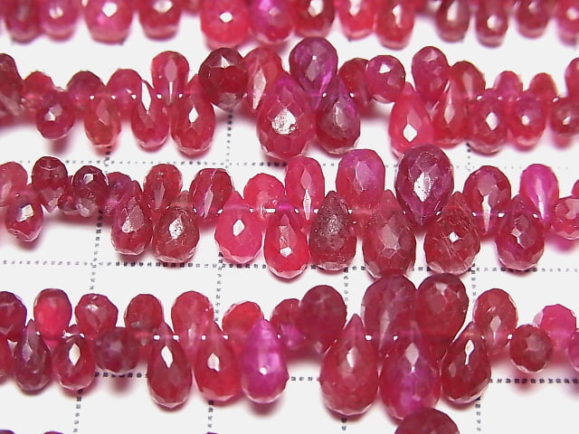 [Video] Longido(Tanzania)High Quality Ruby AAA- Drop Faceted Briolette half or 1strand beads (aprx.7inch/18cm)