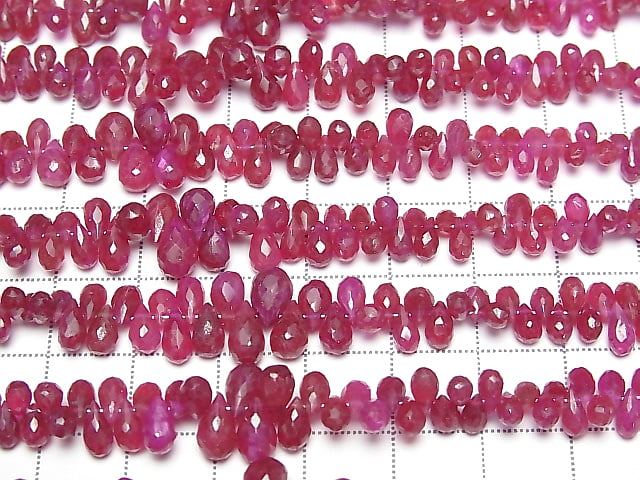 [Video] Longido(Tanzania)High Quality Ruby AAA- Drop Faceted Briolette half or 1strand beads (aprx.7inch/18cm)