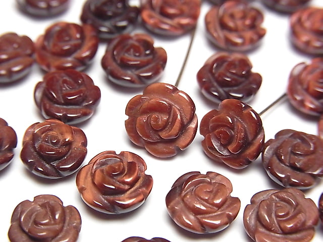 [Video] Red Tiger's Eye AA++ Rose 8mm [Half Drilled Hole ] 4pcs
