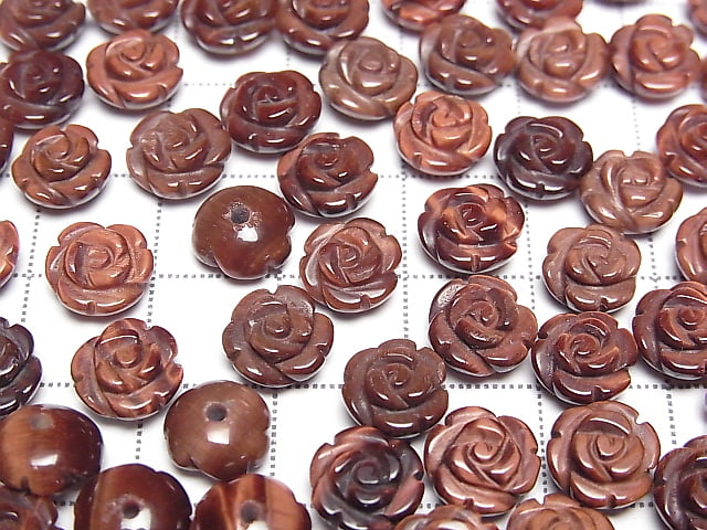 [Video] Red Tiger's Eye AA++ Rose 8mm [Half Drilled Hole ] 4pcs