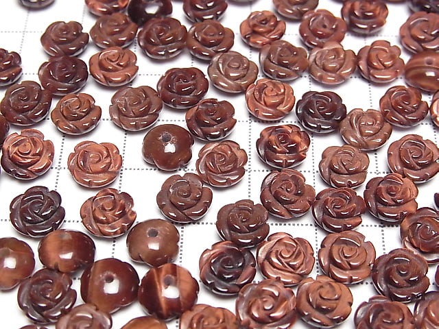 [Video] Red Tiger's Eye AA++ Rose 8mm [Half Drilled Hole ] 4pcs