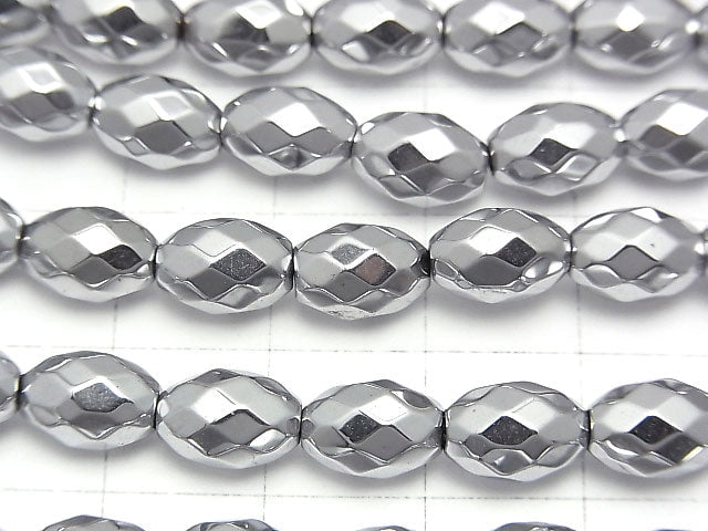 [Video] Hematite Faceted Rice 9x6x6mm Silver coating 1strand beads (aprx.15inch / 38cm)