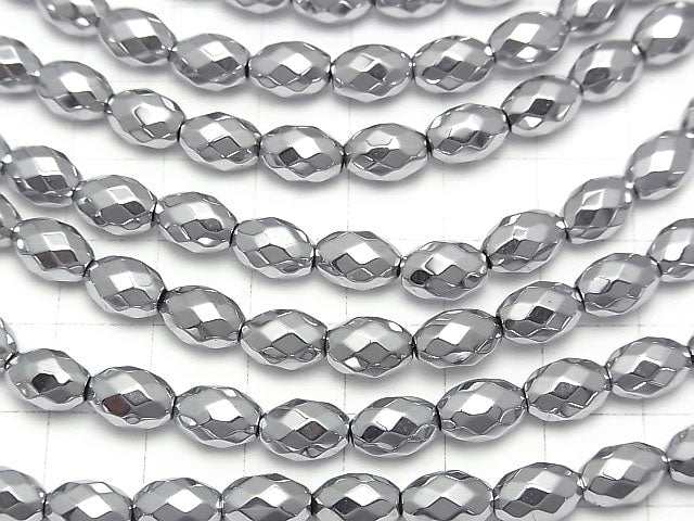 [Video] Hematite Faceted Rice 9x6x6mm Silver coating 1strand beads (aprx.15inch / 38cm)