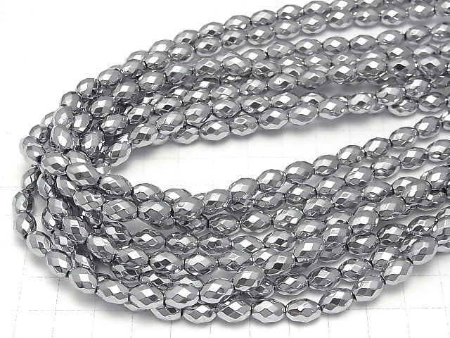 [Video] Hematite Faceted Rice 9x6x6mm Silver coating 1strand beads (aprx.15inch / 38cm)