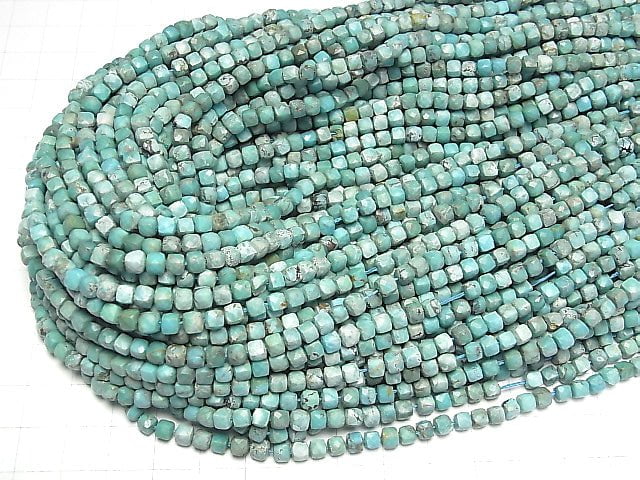 [Video]High Quality! Turquoise AA Cube Shape 4x4x4mm half or 1strand beads (aprx.15inch/37cm)