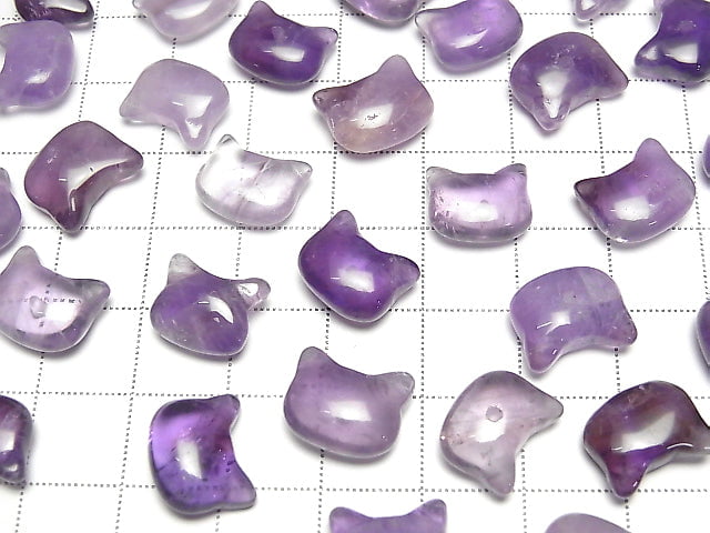 [Video]Amethyst Cat Motif 10x12mm [Half Drilled Hole (Back)] 2pcs