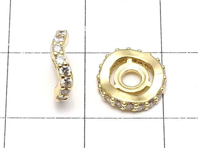 Metal parts Roundel 9.5x9.5x2.5mm Gold (with CZ) 2pcs