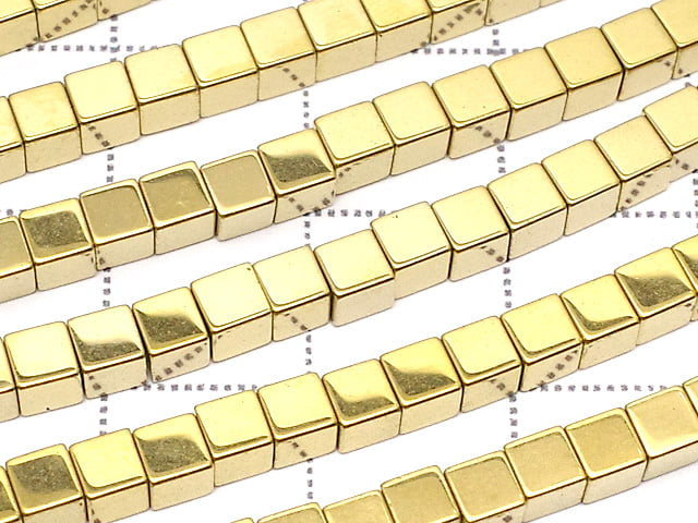 [Video] Hematite Cube 3x3mm x 3mm gold coating 1strand beads (aprx.15inch / 38cm)