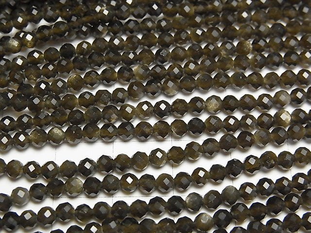 [Video] 1strand $4.79! High Quality! Golden Sheen Obsidian AAA Small Size Faceted Round 3mm 1strand beads (aprx.15inch / 38cm)