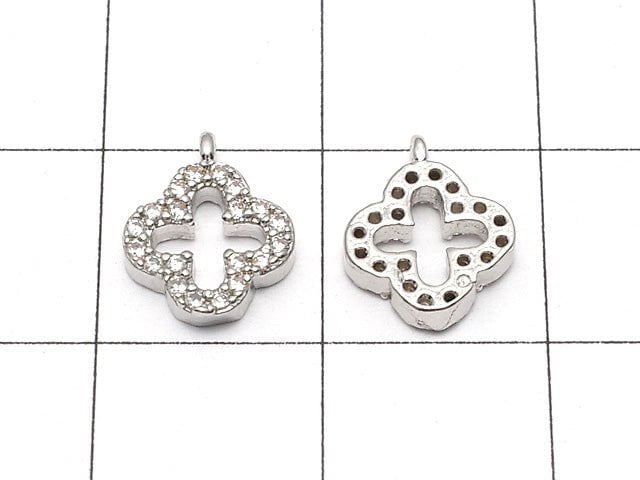 Metal Parts Charm 10x8mm Flower Silver Color (with CZ) 1pc $1.79