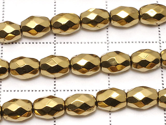 [Video]Hematite Faceted Rice 6x4x4mm Gold coating 1strand beads (aprx.15inch / 38cm)