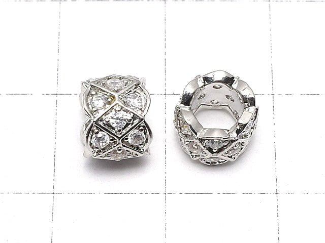 Metal Parts Roundel (Tube) 8 x 8 x 6 mm Silver Color (with CZ) 2 pcs