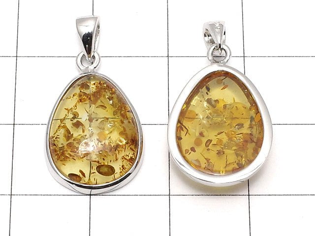 [Video] Baltic Amber Pear shape Pendant 17x13mm Silver925 1pc