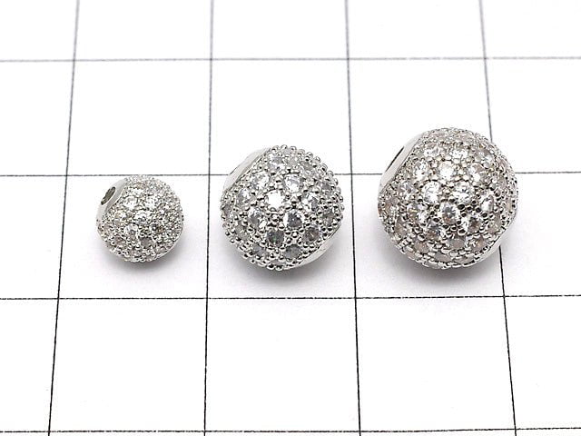 Metal Parts Round Beads 6mm, 8mm, 10mm Silver Color (with CZ) 1pc $3.39