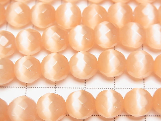 1strand $4.79! Light Orange Color Cat's Eye (Glass) Faceted Round 10mm 1strand beads (aprx.14inch / 34cm)
